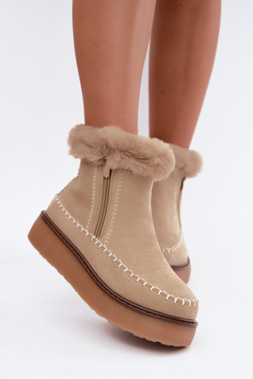 Botas de neve femininas Joceline com costuras e pelo bege