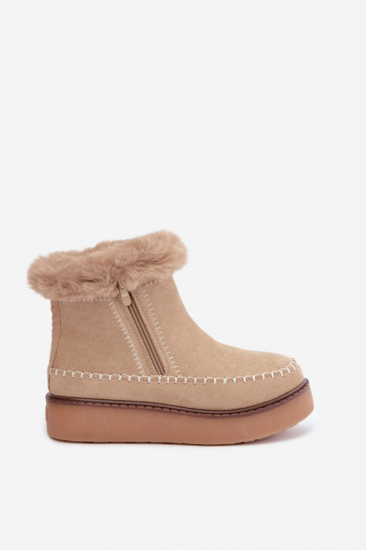 Botas de neve femininas Joceline com costuras e pelo bege