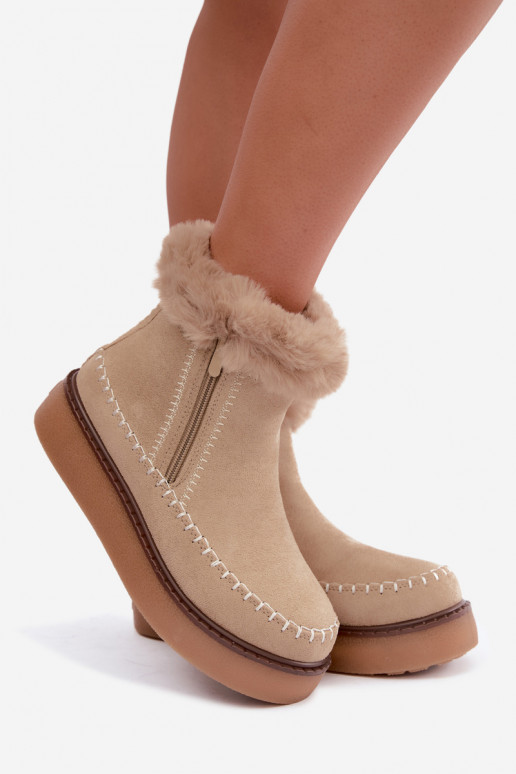 Botas de neve femininas Joceline com costuras e pelo bege