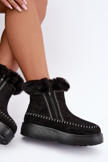 Botas de neve femininas Joceline com costuras e pelo preto