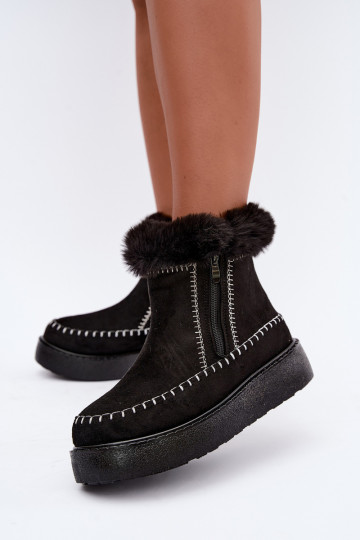 Botas de neve femininas Joceline com costuras e pelo preto 2