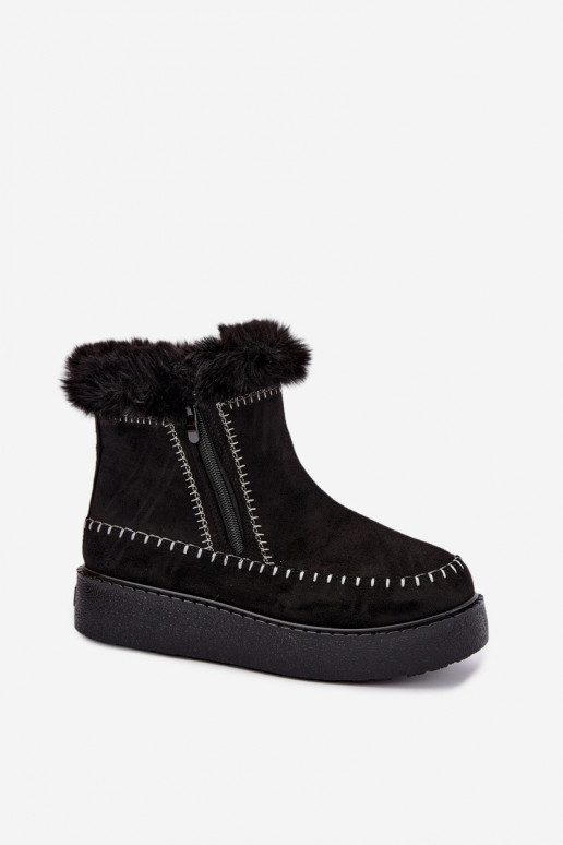 Botas de neve femininas Joceline com costuras e pelo preto