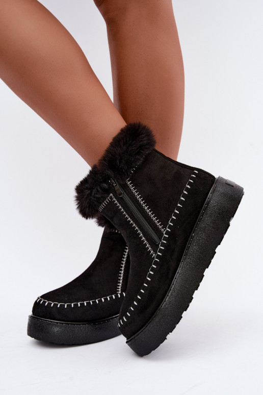 Botas de neve femininas Joceline com costuras e pelo preto