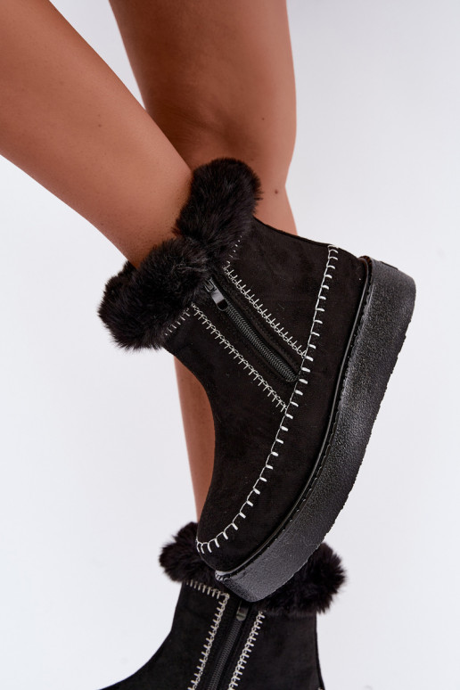 Botas de neve femininas Joceline com costuras e pelo preto