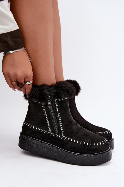 Botas de neve femininas Joceline com costuras e pelo preto