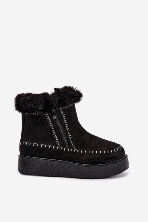 Botas de neve femininas Joceline com costuras e pelo preto