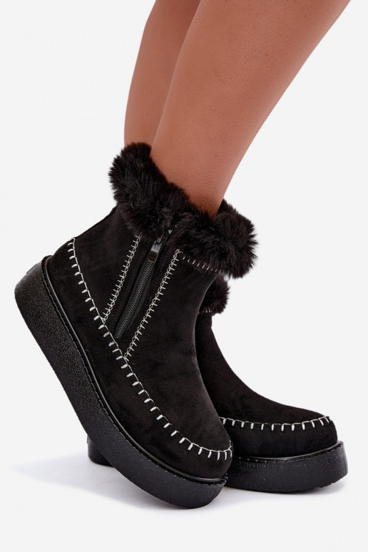 Botas de neve femininas Joceline com costuras e pelo preto