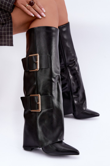 Botas altas isoladas Olympe com fivelas douradas em preto