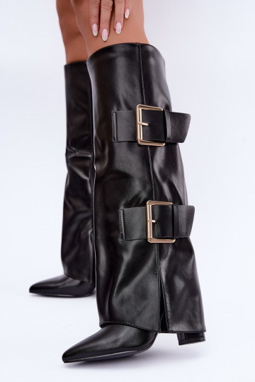 Botas altas isoladas Olympe com fivelas douradas em preto 2