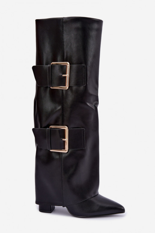 Botas altas isoladas Olympe com fivelas douradas em preto