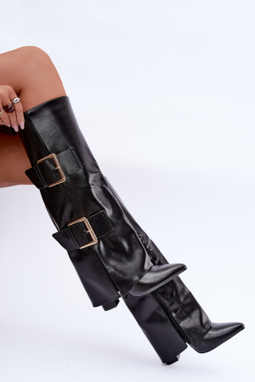 Botas altas isoladas Olympe com fivelas douradas em preto