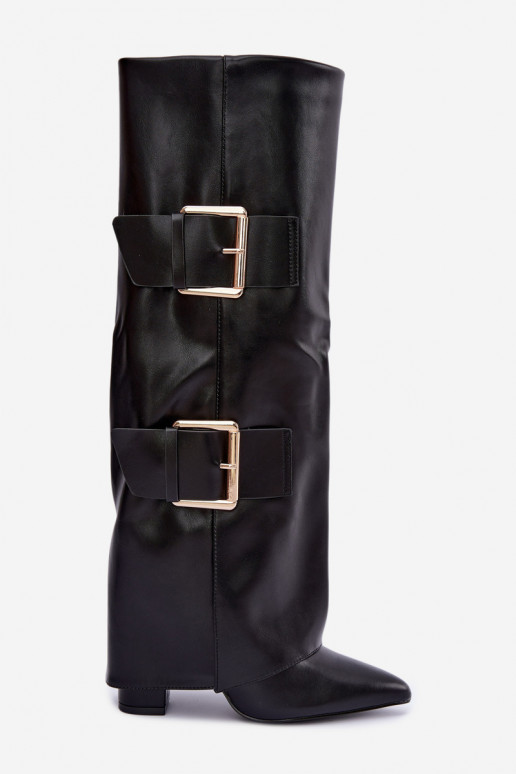Botas altas isoladas Olympe com fivelas douradas em preto