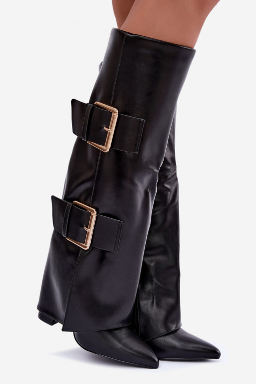 Botas altas isoladas Olympe com fivelas douradas em preto
