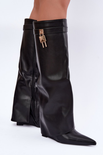 Botas altas Mirettea com plataforma e tiras decorativas em preto