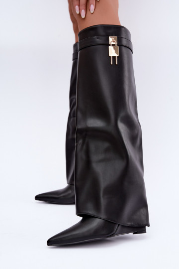 Botas altas Mirettea com plataforma e tiras decorativas em preto 2