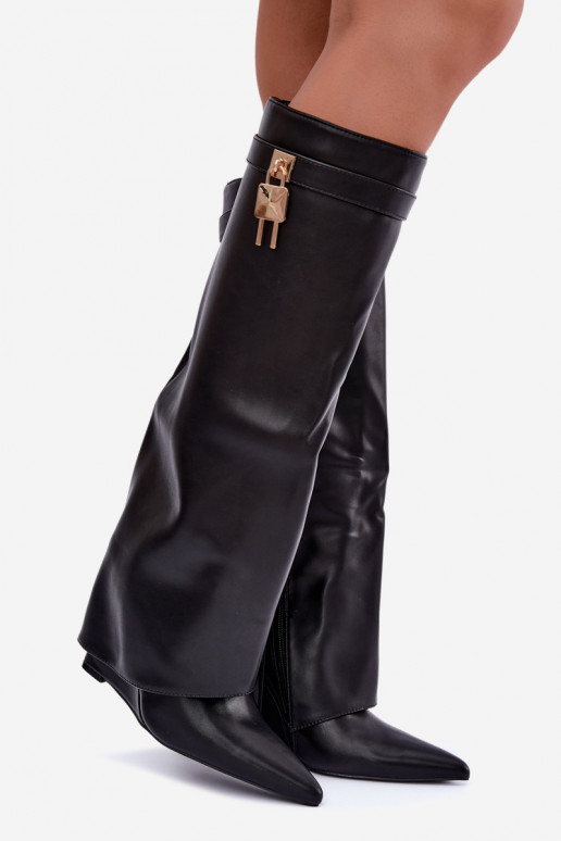 Botas altas Mirettea com plataforma e tiras decorativas em preto