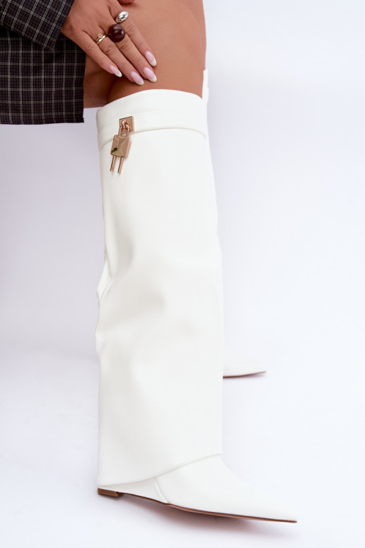 Botas altas Mirettea com plataforma e tiras decorativas em branco