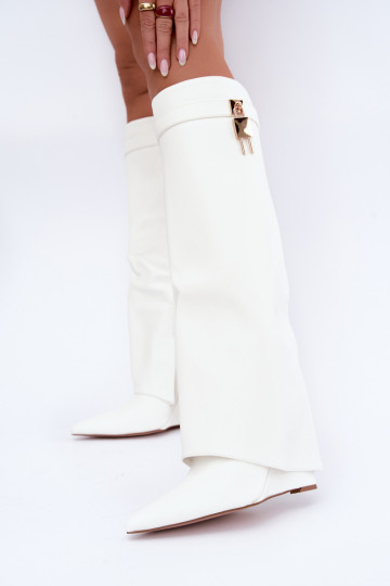 Botas altas Mirettea com plataforma e tiras decorativas em branco 2