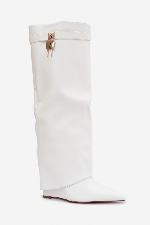 Botas altas Mirettea com plataforma e tiras decorativas em branco
