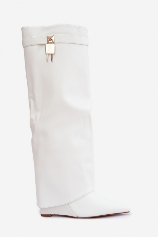 Botas altas Mirettea com plataforma e tiras decorativas em branco
