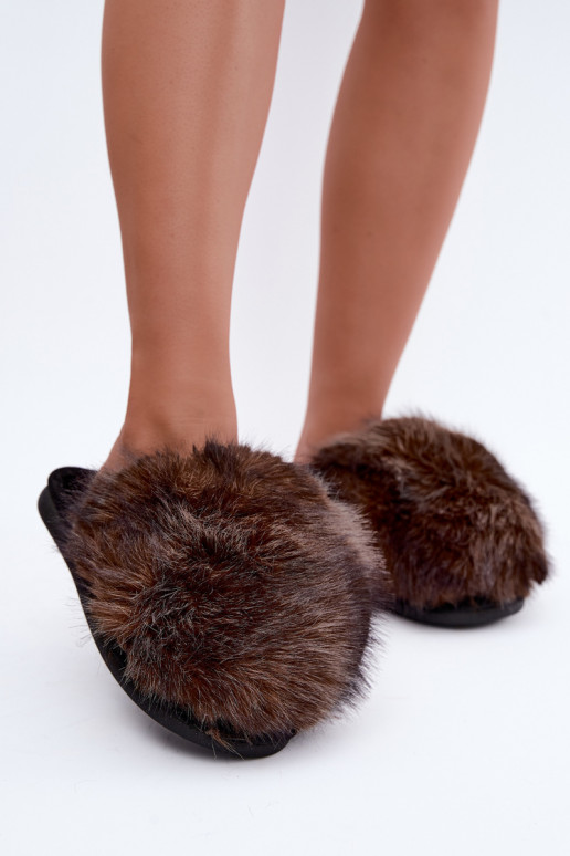 Chinelos femininos Bellisane com pelo castanho escuro