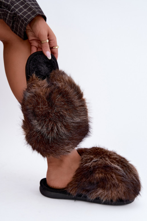 Chinelos femininos Bellisane com pelo castanho escuro