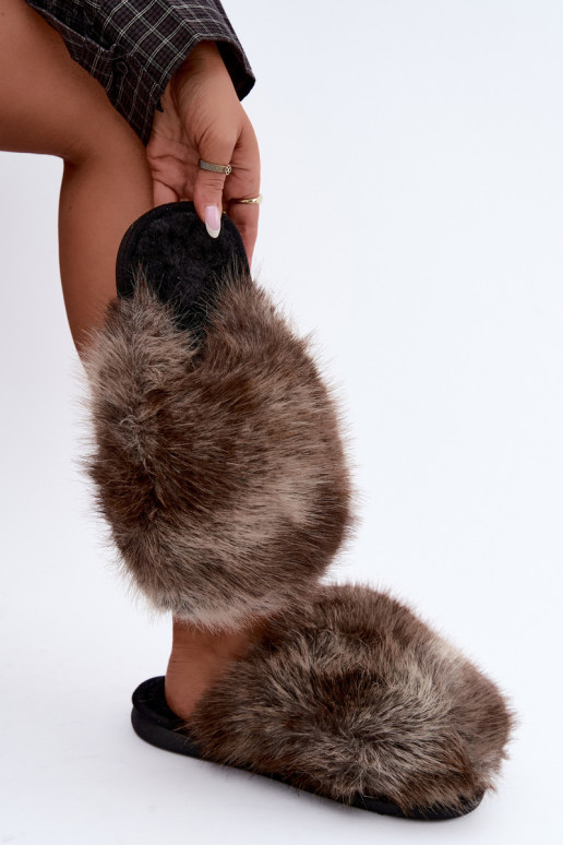 Chinelos femininos Bellisane com pelo castanho