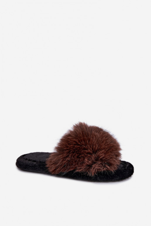 Chinelos femininos Fiorabelle com pelo castanho