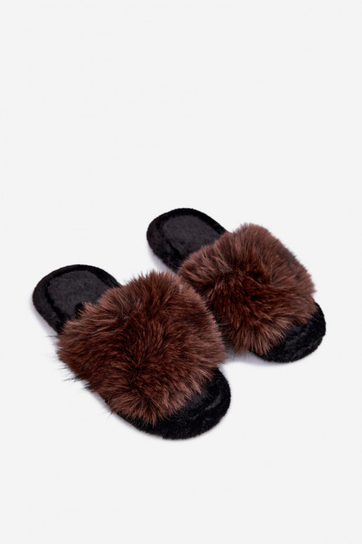 Chinelos femininos Fiorabelle com pelo castanho