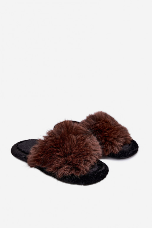 Chinelos femininos Fiorabelle com pelo castanho