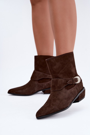 Botins isolados Serenelle em estilo cowboy em camurça sintética castanha 2