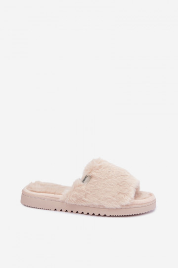 Chinelos femininos com pelo cor de areia Loraline