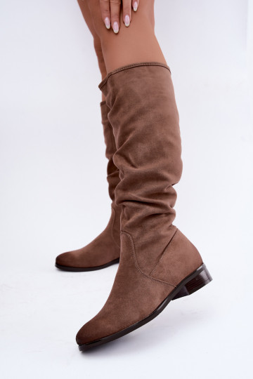 Botas isoladas enrugadas acima do joelho com salto largo cor de areia Vinceza 58669 2