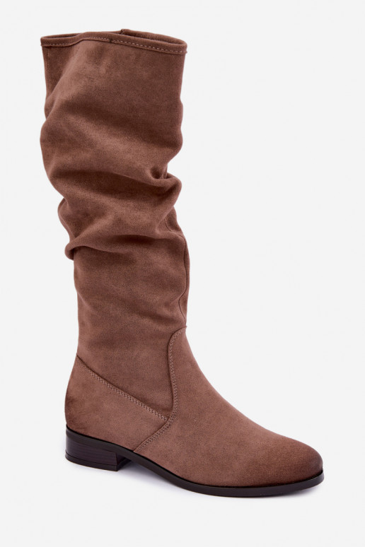 Botas isoladas enrugadas acima do joelho com salto largo cor de areia Vinceza 58669