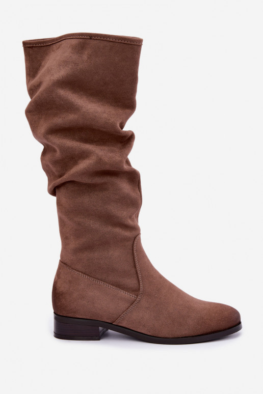 Botas isoladas enrugadas acima do joelho com salto largo cor de areia Vinceza 58669