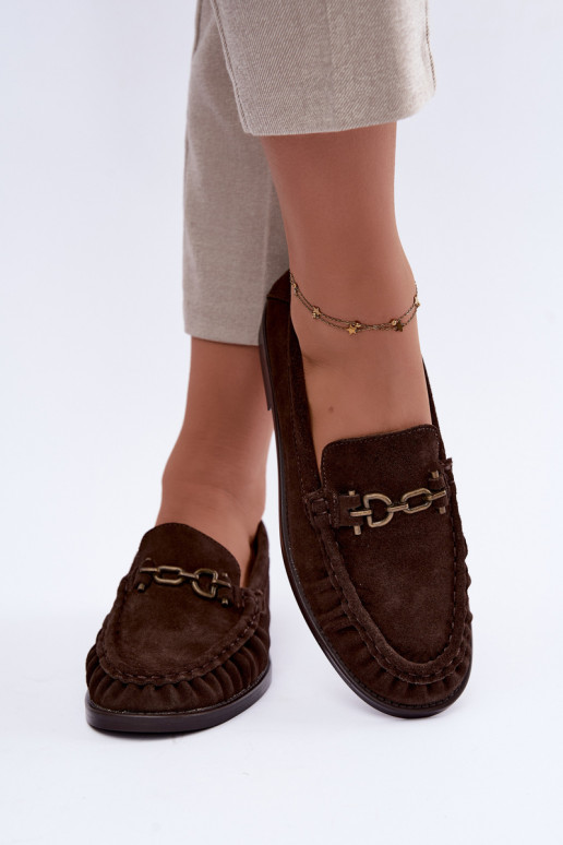 mocassins em camurça com babados e decoração Vinceza 31718 na cor chocolate