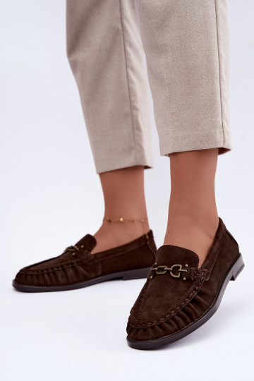 mocassins em camurça com babados e decoração Vinceza 31718 na cor chocolate 2