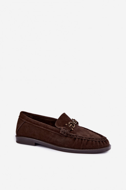 mocassins em camurça com babados e decoração Vinceza 31718 na cor chocolate