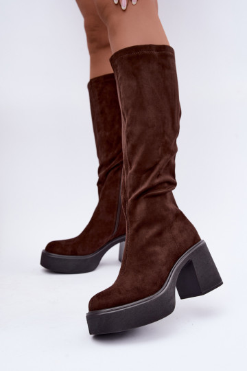 botas longas femininas com plataforma na cor chocolate Nesalie