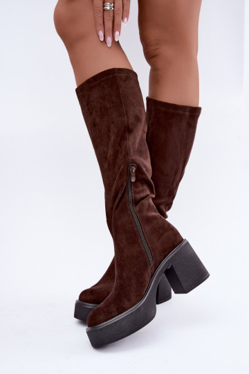 botas longas femininas com plataforma na cor chocolate Nesalie 2
