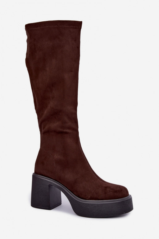 botas longas femininas com plataforma na cor chocolate Nesalie