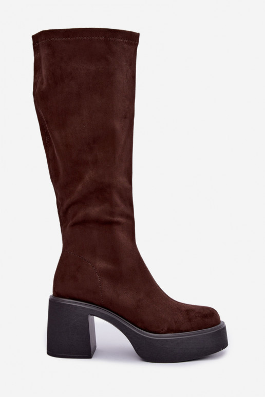 botas longas femininas com plataforma na cor chocolate Nesalie