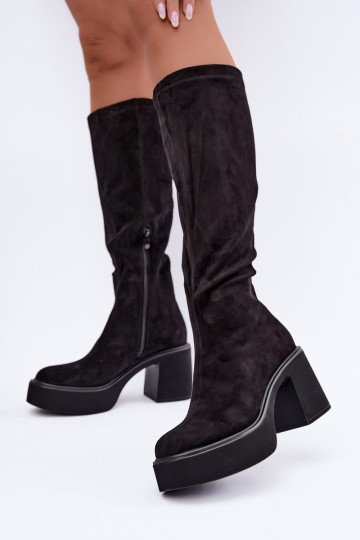 botas longas femininas com plataforma na cor preta Nesalie