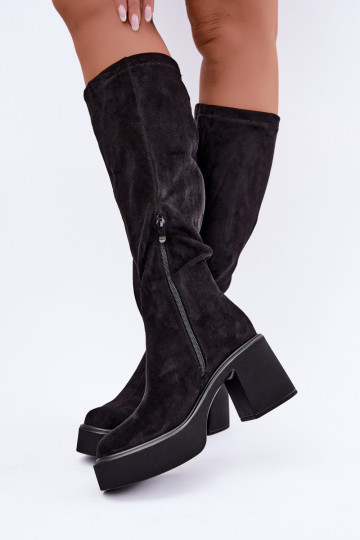 botas longas femininas com plataforma na cor preta Nesalie 2