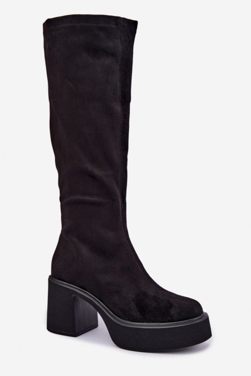 botas longas femininas com plataforma na cor preta Nesalie