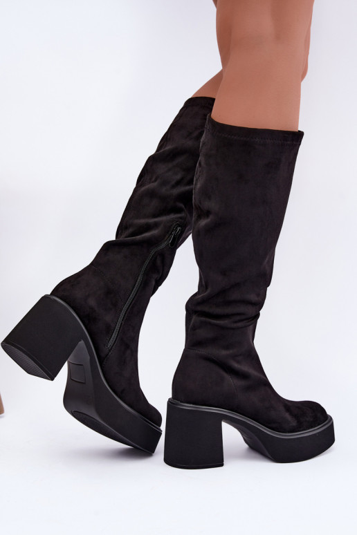 botas longas femininas com plataforma na cor preta Nesalie