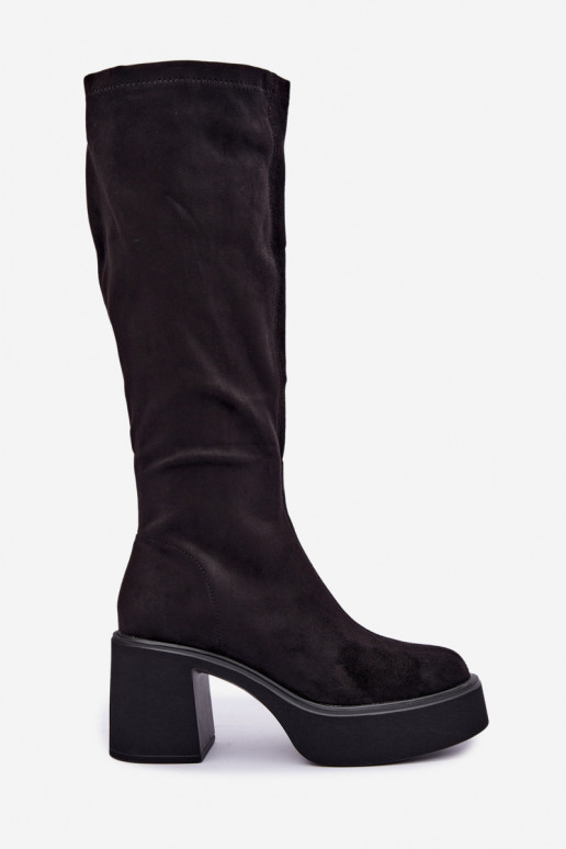 botas longas femininas com plataforma na cor preta Nesalie