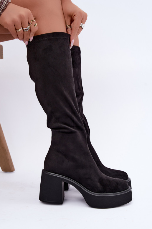 botas longas femininas com plataforma na cor preta Nesalie