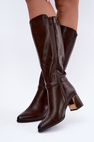 botas longas forradas com salto e saltos decorados na cor chocolate Senvia 2