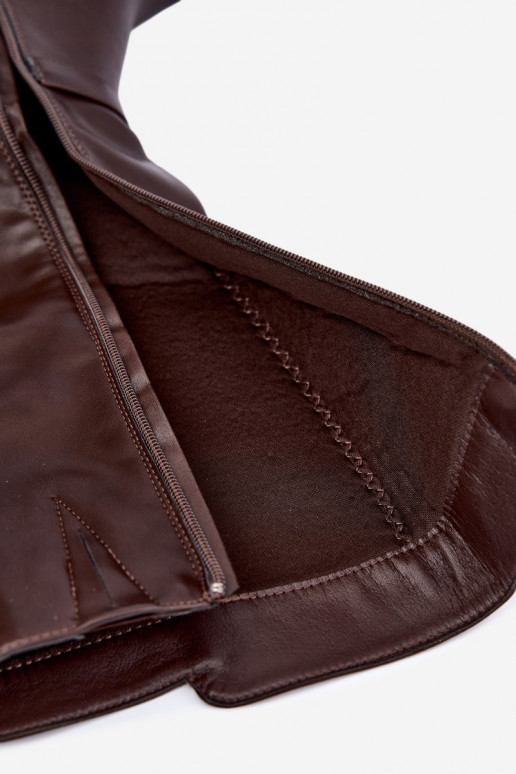 botas longas forradas com salto e saltos decorados na cor chocolate Senvia